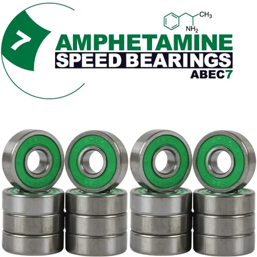 Vista 2 de Amphetamine ABEC 7 Rodamientos para patines en línea, incluye rodamientos para 8 ruedas, color verde