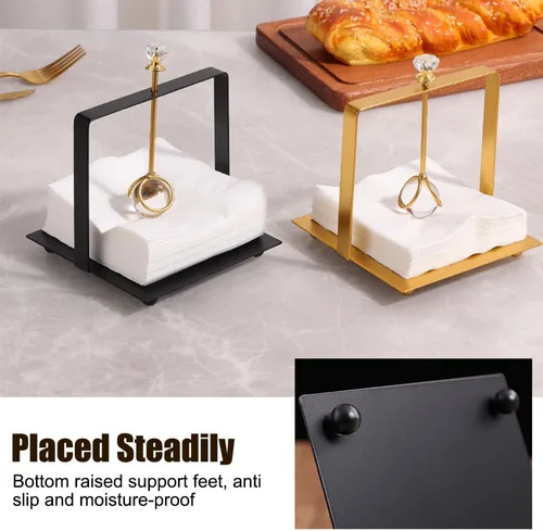 Vista 6 de Napkin Holder, Metal Table Tissue Stand with Handle, Rustic Serviette Holder Black/Gold/Silver for Kitchen, Hotel, Cafe, Bar