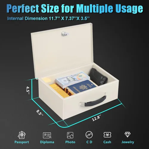 Vista 5 de xydled Caja Fuerte Resistente al Fuego Caja Fuerte con Cerradura de Llave para Almacenamiento de Seguridad en Casa y Oficina de Objetos de Valor