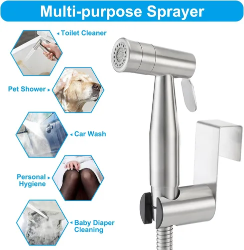 Vista 6 de Mulin Pulverizador de bidé para inodoro - Pulverizador de mano con control de presión de agua para bebé, pañal de tela, lavado femenino, acero
