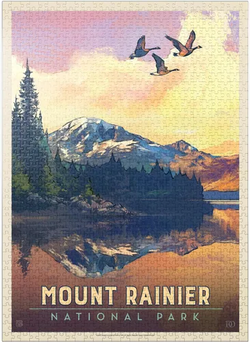 Vista 9 de MyPuzzle Mount Rainier National Park: Daybreak, póster vintage, rompecabezas prémium de 100 piezas para adultos
