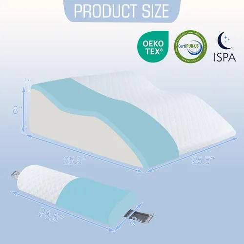 Vista 4 de 2 almohadas de cuña de cama para dormir, 7 en 1 almohada ajustable de espuma viscoelástica para reflujo ácido, almohada de cuña inclinada 2 en 1