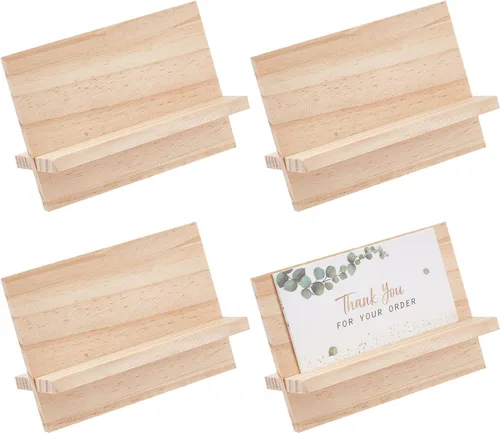 Vista 8 de OLYCRAFT Soporte para tarjetas de visita de escritorio de madera de bambú para escritorio, soporte de tarjetas de visita de bambú natural para mesas