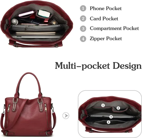 Vista 4 de FANDARE Bolso de mano vintage para mujer, bolso bandolera de piel sintética, impermeable
