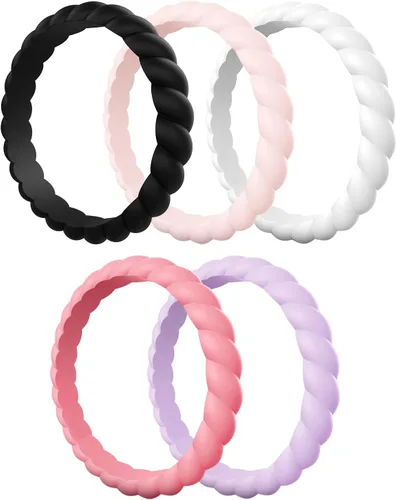 Vista 7 de Egnaro Women's Braided Silicone Wedding Ring, Stylish Stackable Rubber Band