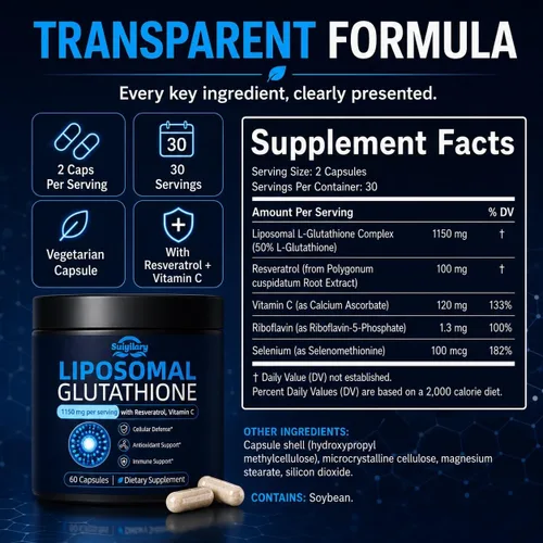 Vista 8 de Complejo de glutatión liposomal, 60 cápsulas, 30 porciones