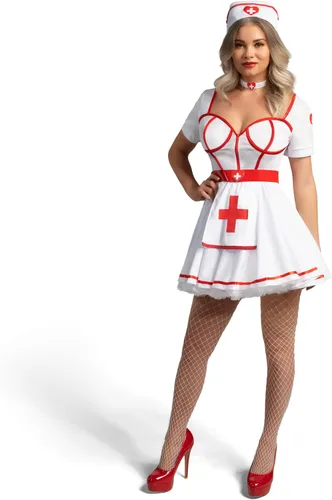 Vista 7 de Spooktacular Creations - Conjunto de disfraz de enfermera blanco con diadema, gargantilla, cinturón y jeringa para adultos