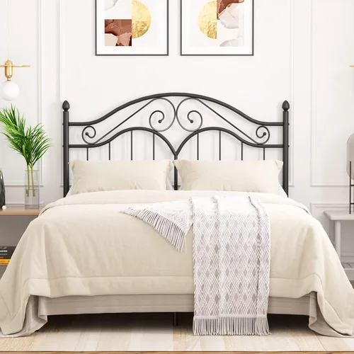 Vista 5 de Elephance - Cabecero para estructura de cama de tamaño completo, cabecero de plataforma vintage solo de metal, altura ajustable, resistente y Negro
