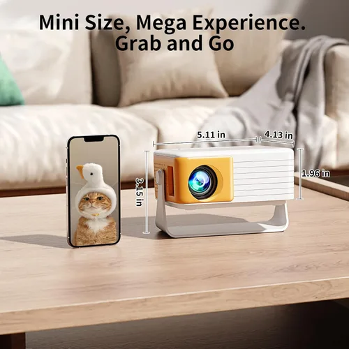 Vista 7 de Yoton Mini proyector Y3, ultracompacto 11.18 oz, soporte de 360°, Keystone Y3-amarillo