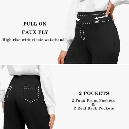 Vista 3 de Tapata Pantalones de vestir capri para mujer, de 19 a 20.5 pulgadas, elásticos, de cintura alta, pantalones de trabajo de oficina, pantalones capri