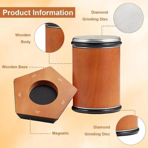 Vista 3 de Kit de afilador de cuchillos rodantes – 5 ángulos magnéticos (12°/15°/17°/19°/22°) – Herramienta profesional de afilar cuchillos rodantes con discos
