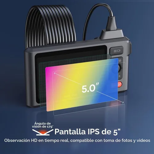 Vista 4 de Cámara de Inspección de Alcantarillado de 50FT, DEPSTECH Endoscopio de Doble Lente 1080P con Luces, Herramienta Boroscopio con Pantalla IPS de 5