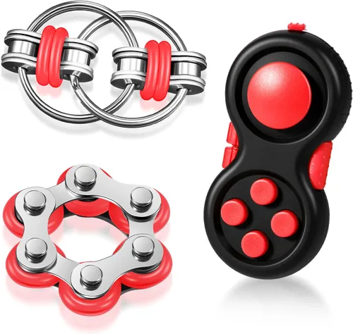 Vista 7 de Gejoy Juego de 3 juguetes para inquietos para adultos, controlador de mano, juego de almohadillas, seis rodillos, cadena, cadena giratoria, llave