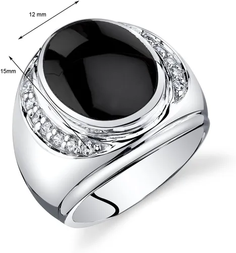 Vista 3 de PEORA Anillo de plata de ley 925 con sello de ónice negro genuino para hombre, tamaño grande de 0.591 x 0.472 in, forma ovalada, tamaños 8 a 13