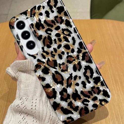 Vista 4 de J.west Funda para Samsung Galaxy S23 Plus de 6.6 pulgadas, Funda de Lujo con Estampado de Leopardo y Guepardo, Diseño Translúcido y Nacarado, Funda
