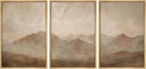 Vista 549 de SIGNWIN Lienzo enmarcado para pared, juego de arte neutro de bosque brumoso, ilustraciones en tono tierra, arte moderno, decorativo, bohemio