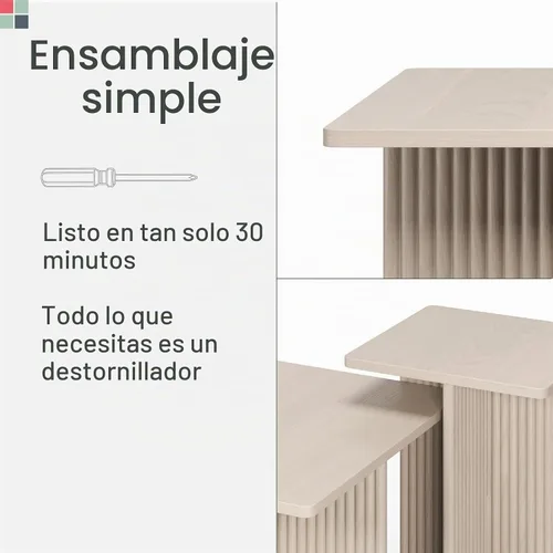 Vista 8 de Stead Juego de mesa auxiliar cuadrada anidable, mesa central con base de roble acanalado para sala de estar, juego de conjunto de chapa de grano