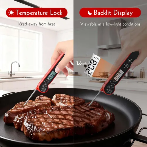 Vista 4 de Termómetro de carne digital CaloriMastery con retroiluminación, función de calibración y retención, termómetro de alimentos resistente al agua IP65