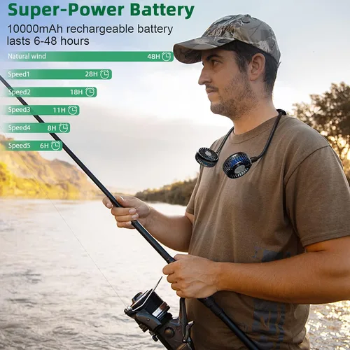 Vista 2 de SLENPET Ventilador de cuello portátil de 10000 mAh, 6 velocidades, últimas 48 horas, rotación de 360°, ventilador personal portátil