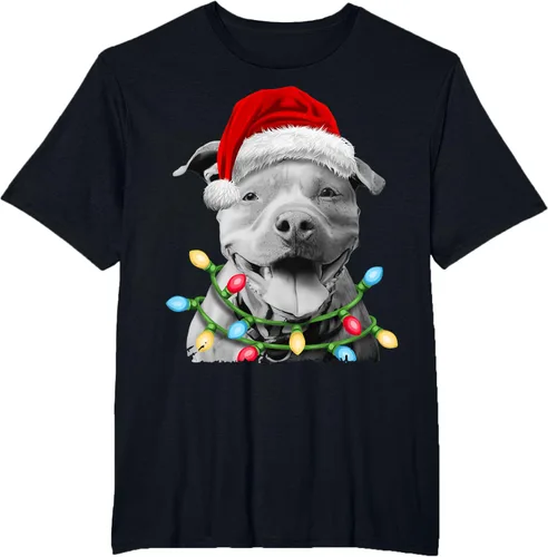 Vista 42 de Pit Bull Santa - Camiseta de perro con luces para árbol de Navidad para niños, Negro, S