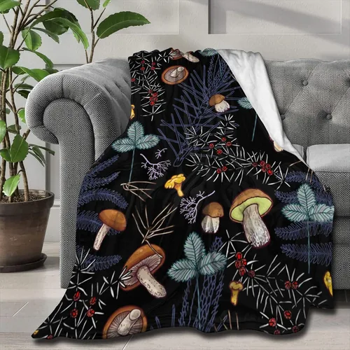 Vista 17 de Manta de regalo personalizada de hongos del bosque salvaje oscuro, manta de franela suave y ligera, adecuada para uso en cama, sala de estar