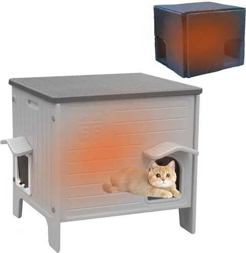 Vista 9 de Casa de Plástico para Gatos para Exteriores e Interiores, Casas para Gatos Ferales con Puerta de Escape, Casa Impermeable para Gatos para Exteriores