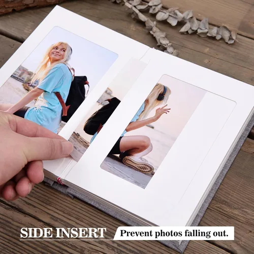 Vista 3 de Pssoss Álbum de fotos pequeño de 4 x 6 pulgadas con espacio de escritura con capacidad para 20 fotos, ideal para álbum temático de boda y álbum