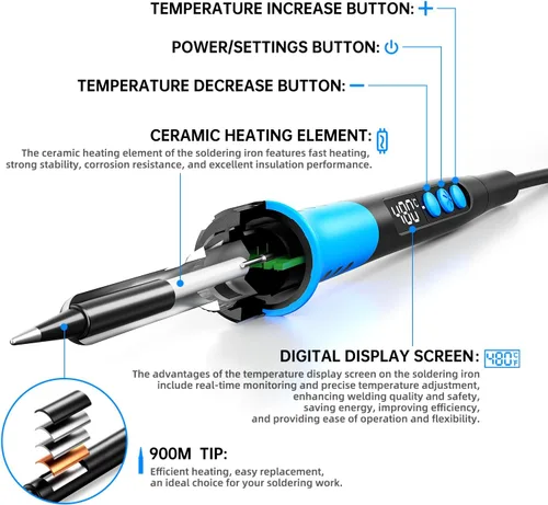 Vista 4 de Kit de soldador, pistola de soldadura digital LCD de 90W 110V, herramienta de kit de soldador de 12 en 1, temperatura ajustable de 180-480°C, 5