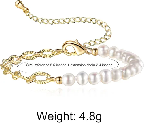 Vista 4 de Cowlyn Pearl Bracelet Paperclip Chain Link Baroque Culture Bossimi 14K Gold Filled Colorful Zircon Adjustable Fashion Valentine Charm Dainty
