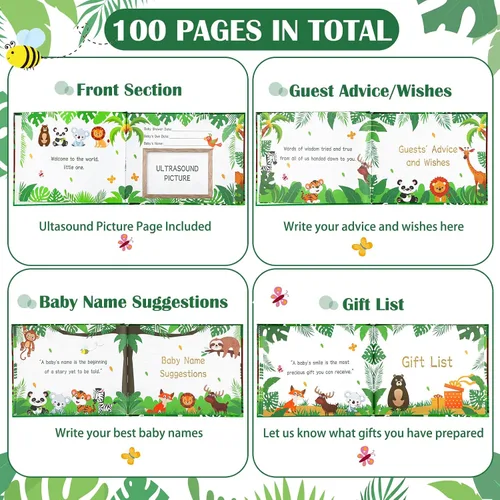 Vista 4 de Fuyoooo 27 piezas de libro de invitados para baby shower de safari en la jungla con tarjeta de lugar floral y sello de inicio de sesión para baby