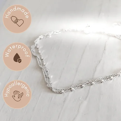 Vista 4 de Pulsera de doble cadena Annika Bella, cadena de mano de 6.5-7.5 pulgadas, pulseras de cadena de plata de ley 925, joyería minimalista para mujer