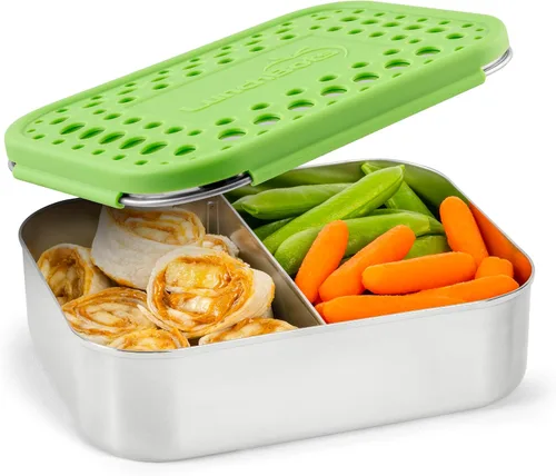 Vista 24 de LunchBots Medium Uno - Recipiente para sándwiches de acero inoxidable, diseño abierto para envolturas, ensaladas o una comida pequeña, ecológico