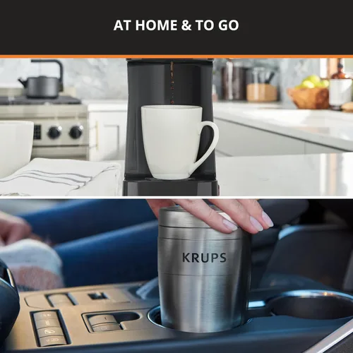 Vista 4 de KRUPS: Simply Brew - Cafetera de 2 tazas, cafetera de goteo de una sola porción de acero inoxidable y vaso de viaje, vaso de acero inoxidable de 14