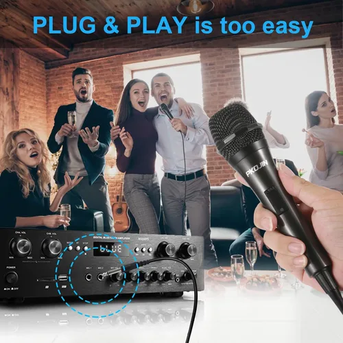 Vista 5 de Micrófono de karaoke dinámico para cantar, micrófono vocal con cable para karaoke, micrófono de mano con cable de 10 pies, micrófonos para altavoz