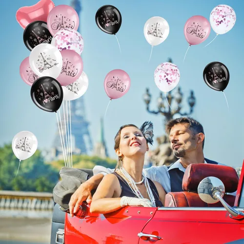 Vista 7 de 45 globos de París Día en París, decoraciones de fiesta de la Torre Eiffel, globos de látex para boda, cumpleaños, despedida de soltera