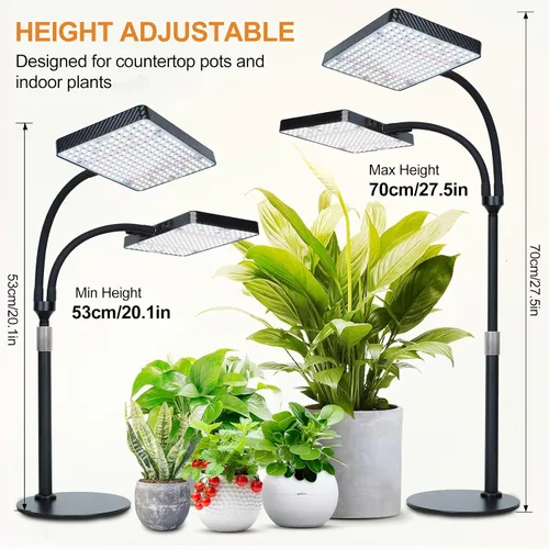 Vista 6 de FECiDA Luz de crecimiento de escritorio de 2 cabezales de 50 W, luces de cultivo de mesa para plantas de interior de espectro completo, temporizador