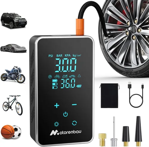 Vista 11 de Inflador de neumáticos, compresor de aire portátil, bomba de aire para neumáticos de automóvil, cable de 9.84 pies, bomba automática de 12 V CC