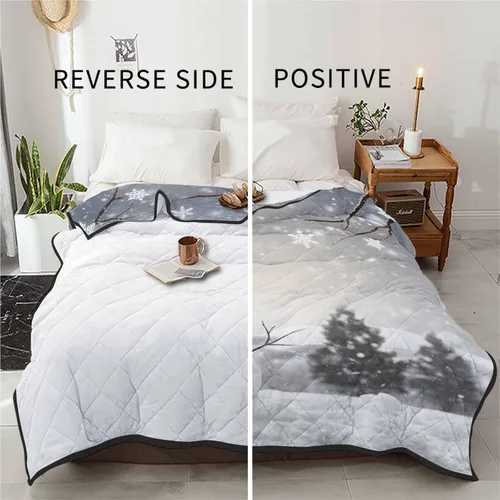 Vista 6 de T&H XHome Quilt Oversized Queen Luxury Quilted Comforter Bedspread-Thin Soft Cozy, Christmas Winter Snowman with Xmas Trees Reversible Stitched