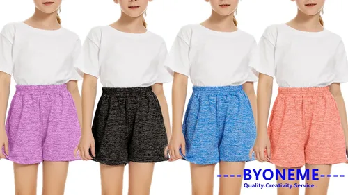 Vista 2 de BYONEME Pantalones cortos deportivos para niñas pequeñas y grandes, para entrenamiento, baloncesto, fútbol, deportes, para niñas adolescentes