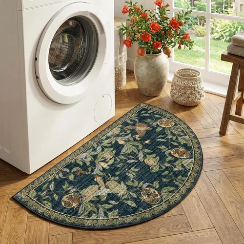Vista 4 de jinchan Alfombra de entrada lavable vintage floral de medio círculo de 2 x Eden Azul/Verde