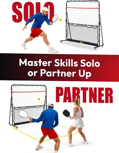 Vista 7 de A11N SPORTS Rebotador de pickleball con ángulos ajustables y ruedas de 360° – Rebotador de práctica para frente, atrás, dinks, voleas – Ideal