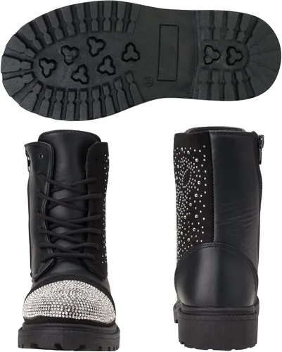Vista 6 de bebe Botas de invierno para niñas Botas de combate resistentes al agua con diamantes de imitación (11-4)