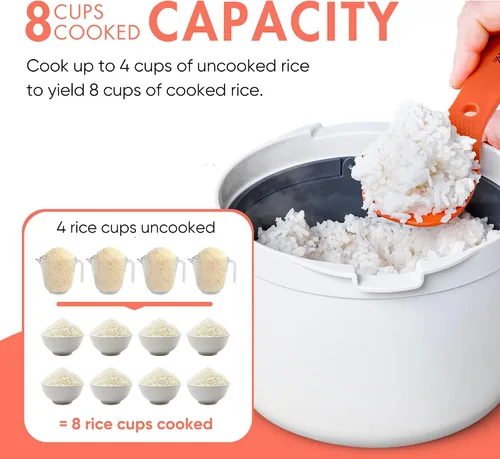 Vista 6 de Olla de Arroz de Microondas con Vaporizador y Olla para Pasta con Colador - Diseño Sin Desorden, Apto para Lavavajillas, Cocina Hasta 8 Tazas