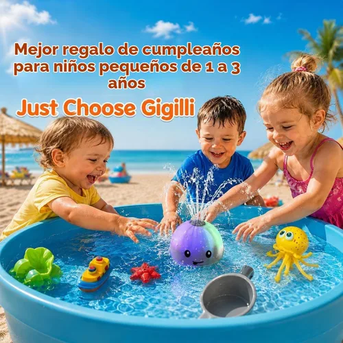 Vista 6 de Gigilli Juguetes de baño para bebés, rociador de juguete de baño de ballena Azul