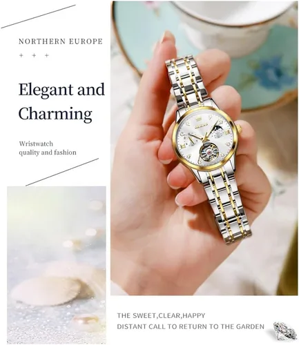 Vista 4 de OLEVS Reloj de pulsera automático para mujer, con diamantes de lujo, cuerda automática, a la moda, impermeable, luminoso