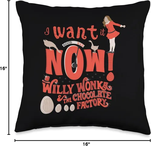 Vista 4 de Willy Wonka Chocolate Factory I Want It Now - Almohada (16.0 x 16.0 in), multicolor
