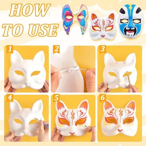 Vista 4 de twinklemon 40 máscaras de papel blanco maché para bricolaje de cara completa, máscaras de manualidades en blanco, máscaras de gato para proyectos