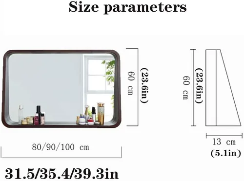 Vista 5 de Y&J Espejo de pared con estante, espejo rectangular de baño, espejo de decoración del hogar, práctico material de madera de fresno, para dormitorio