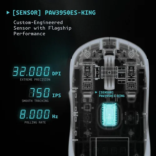 Vista 5 de Lancer.001 PRO - Mouse inalámbrico para juegos de 8K, 2.18 onzas de peso ligero, interruptores intercambiables en caliente, sensor PAW3950