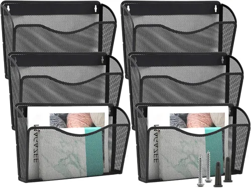 Vista 14 de EASEPRES Organizador de archivos colgante de malla de un solo bolsillo, soporte vertical para archivador de revistas, cesta de montaje, carpeta